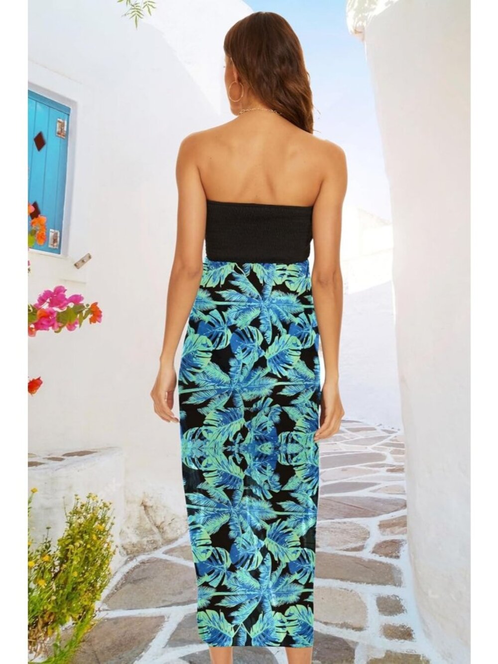 Women's Black Light Blue Cover Ups Strapless Beach Asymmetrical Maxi Dress - Picture 6 of 6